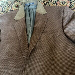 Paul Fredrick Jacket 42 L Blazer Single Breasted Contrast Collar Check 100% Wool